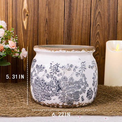 Dosayes Flower Pot features a vintage distressed finish that complements rustic decor.