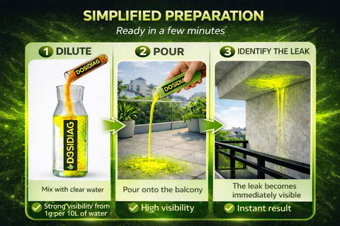 DOSIDIAG fluorescein tracer highlights plumbing leaks with bright UV glow