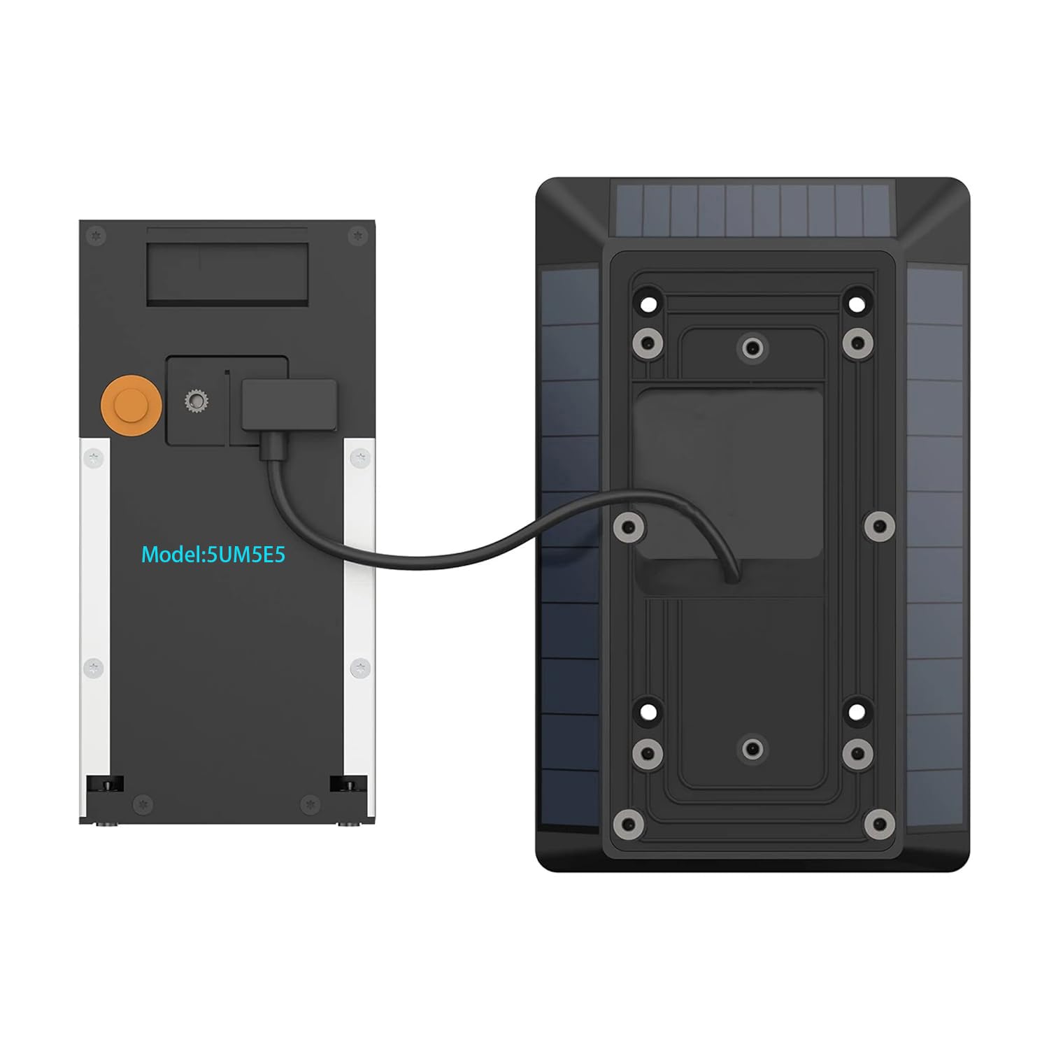 Dosili solar charger with micro-USB connector on Ring 2nd Gen enables secure mounting and charging.