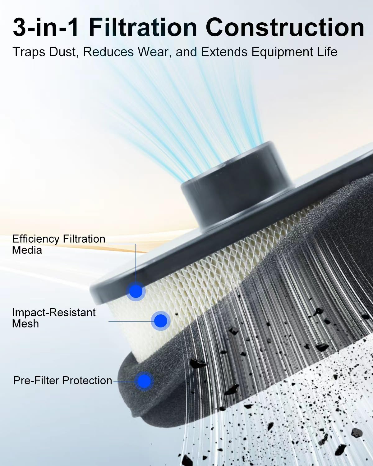 Dospruna MIU12555 air filter front view on mower for improved airflow