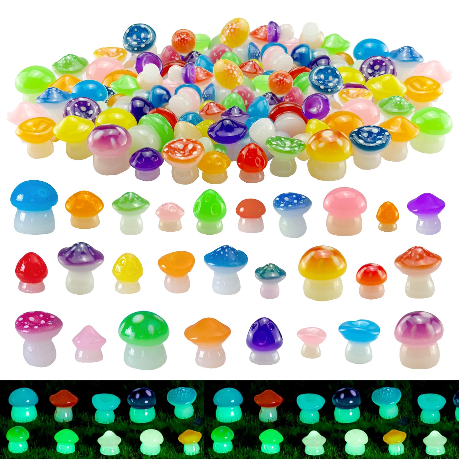 DoTebpa miniature resin luminous mushrooms glow for garden and fairy garden scenes.