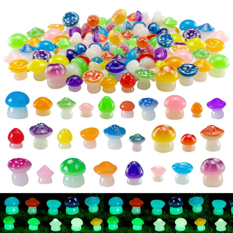 DoTebpa miniature resin luminous mushrooms glow for garden and fairy garden scenes.