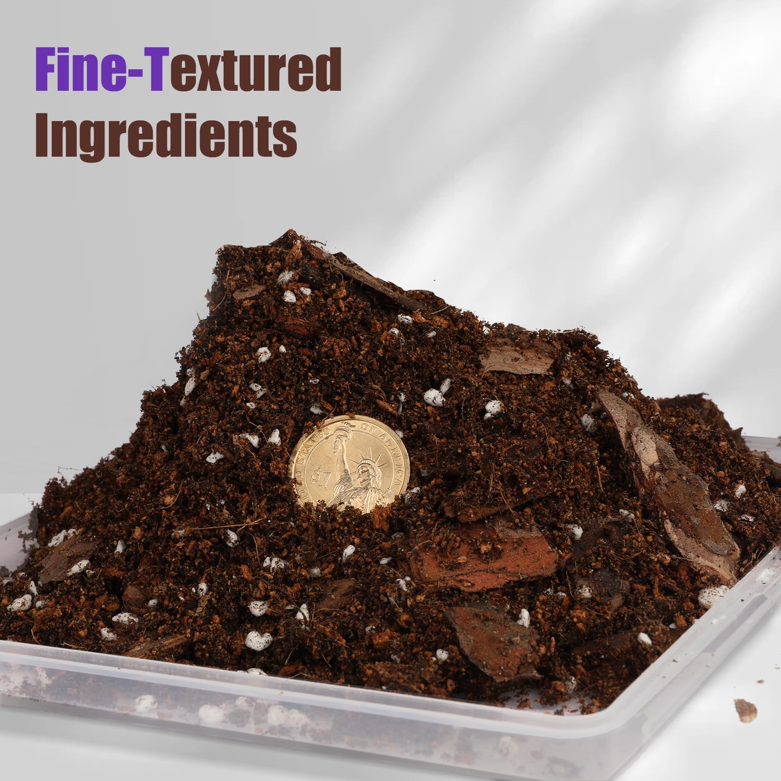 Doter African Violet Potting Mix close-up texture shows light airy soil for moisture control