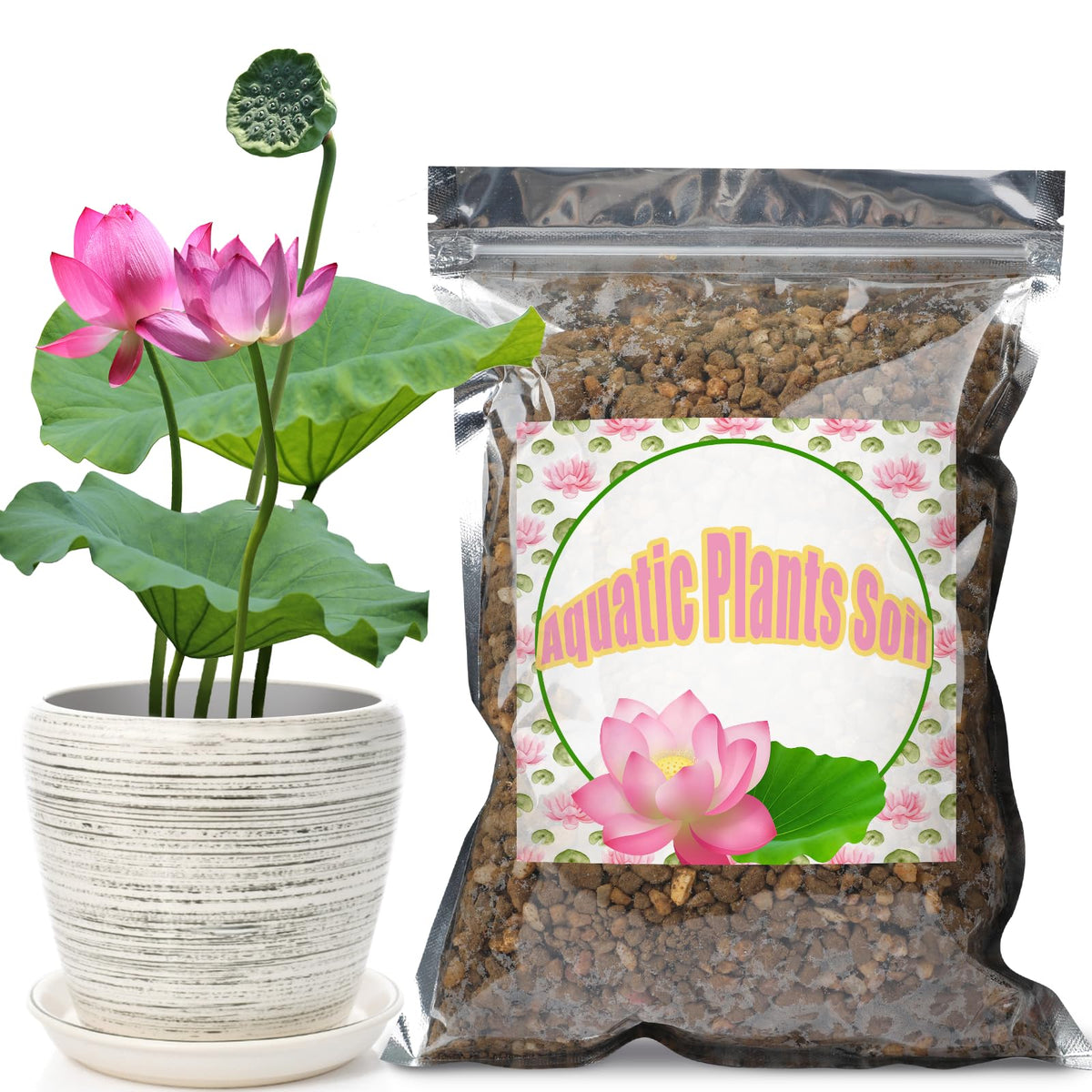 Doter Aquatic Soil bag front supports nutrient-rich growth for water plants.
