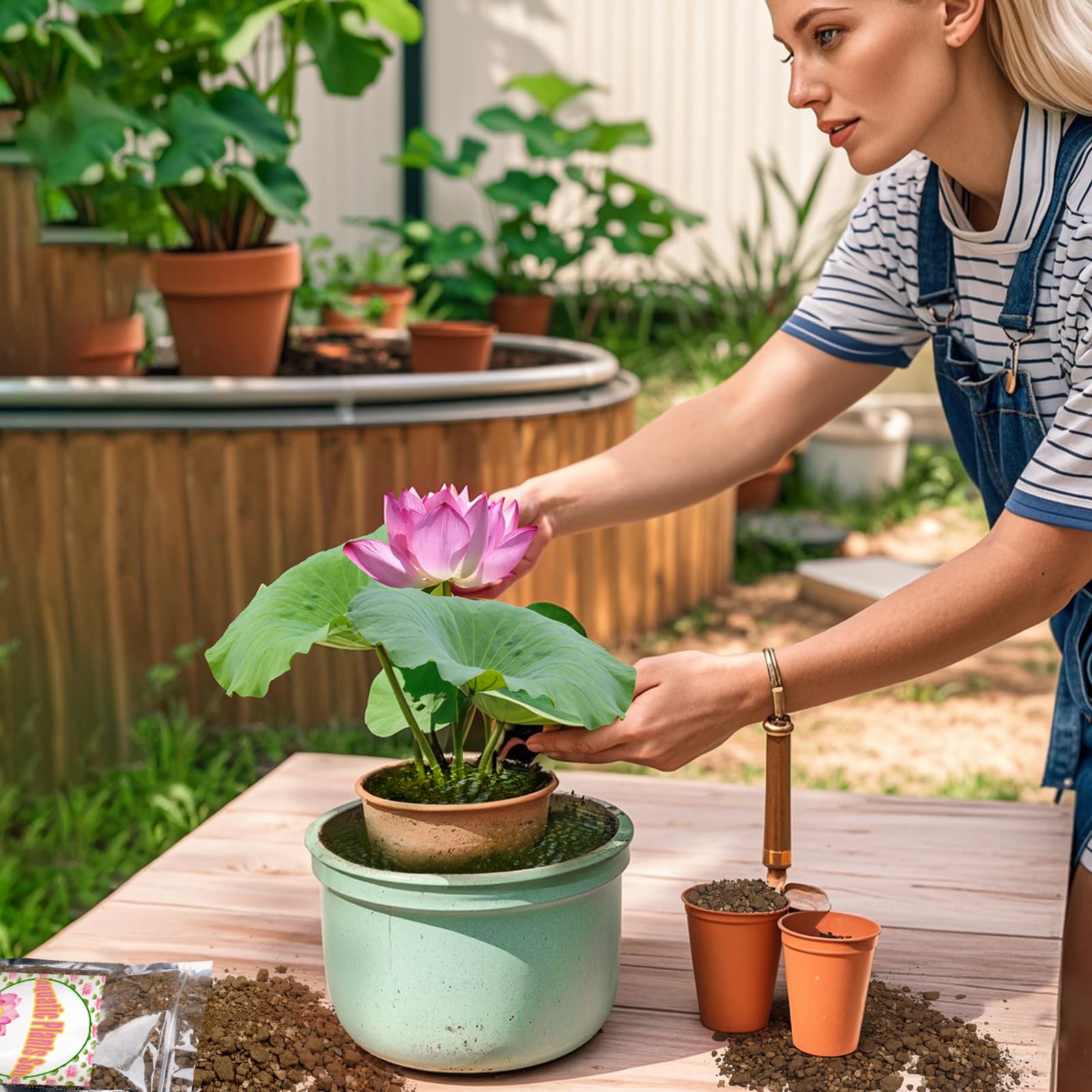 Doter Aquatic Soil lotus-planting setup demonstrates stable substrate for lotus roots.