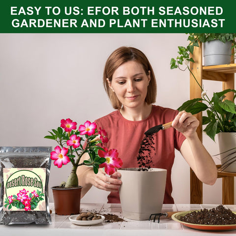 Doter Desert Rose Potting Soil peat-free formula emphasizes sustainable mineral balance.