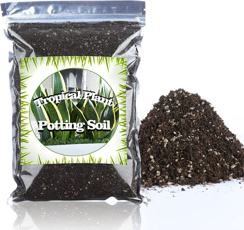 Doter houseplant potting mix bag close-up showing all-natural blend for tropical plants