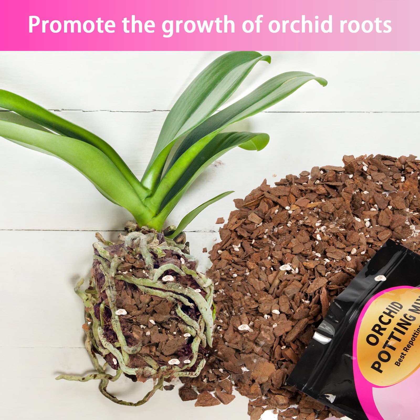 Doter orchid water retention balanced mix supports proper hydration.