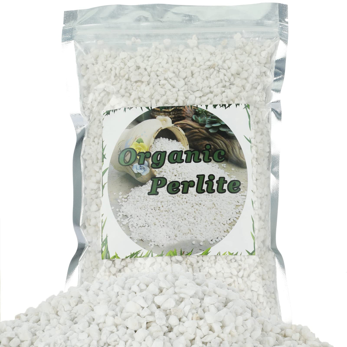 Doter Organic Perlite bag close-up shows airy texture for improved drainage.