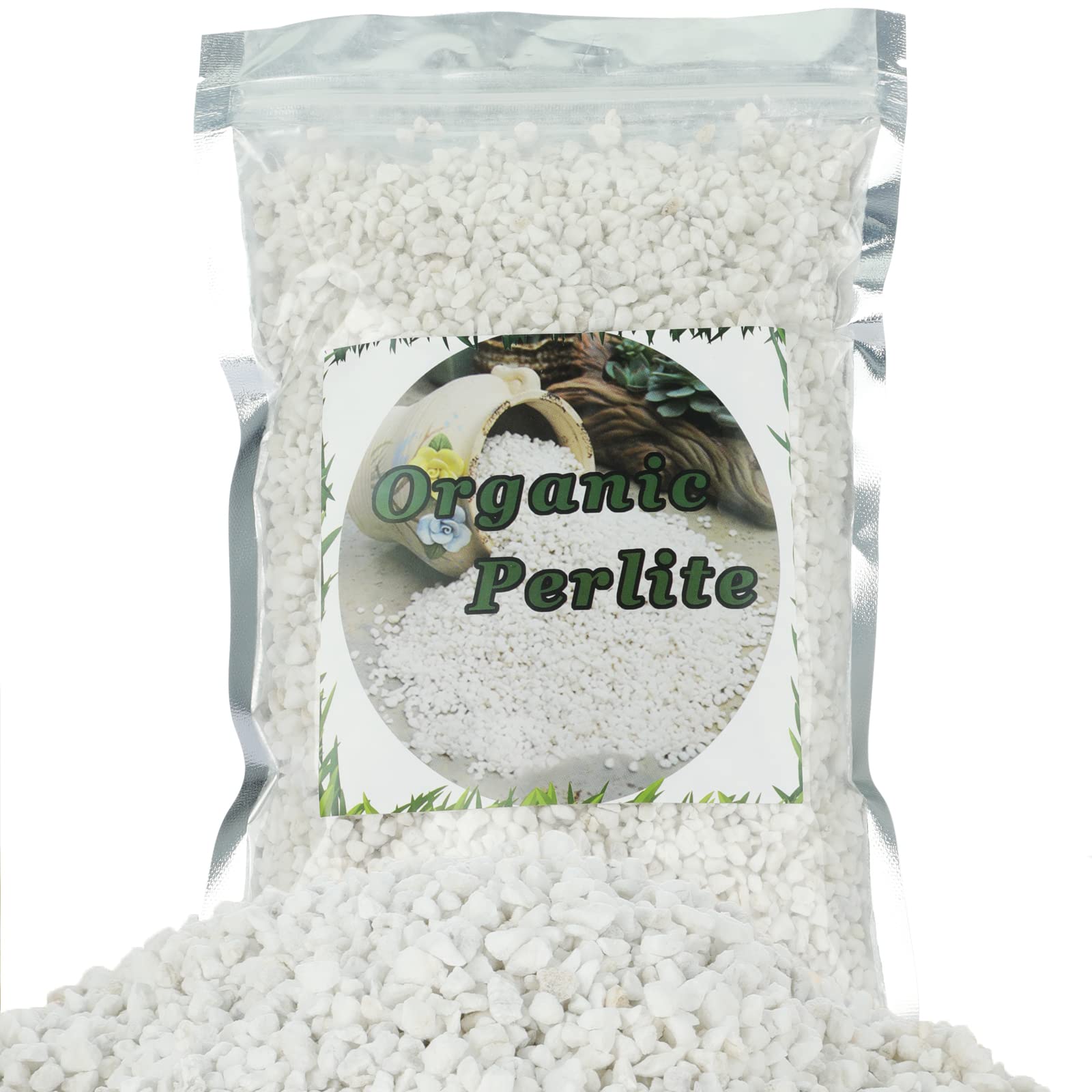 Doter Organic Perlite potting mix with porous grains for better aeration.
