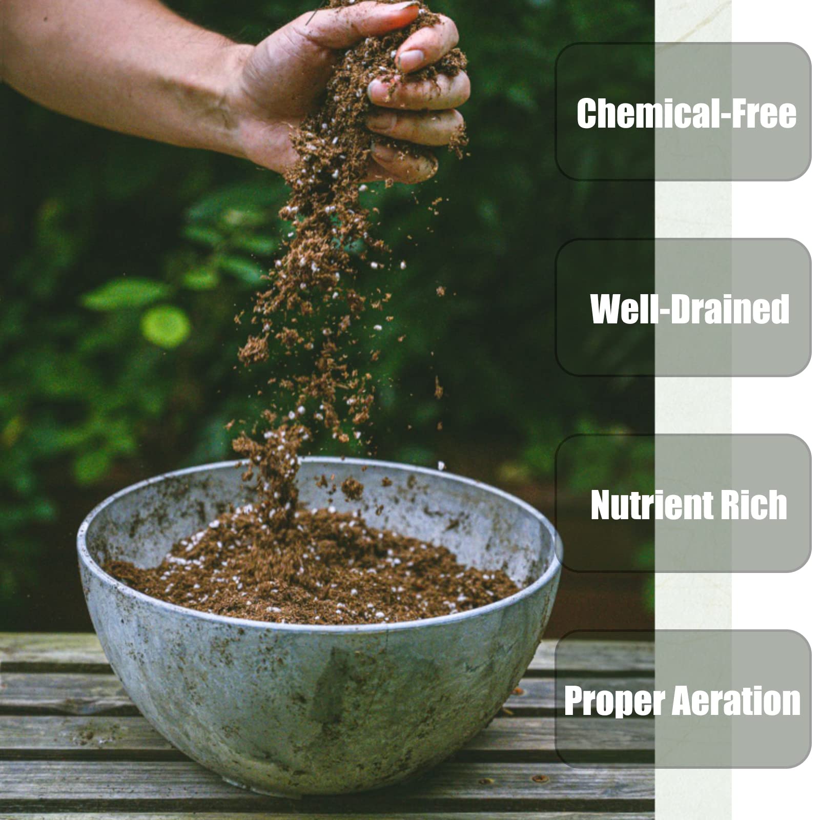 Doter mix with perlite improves drainage and airflow in pots