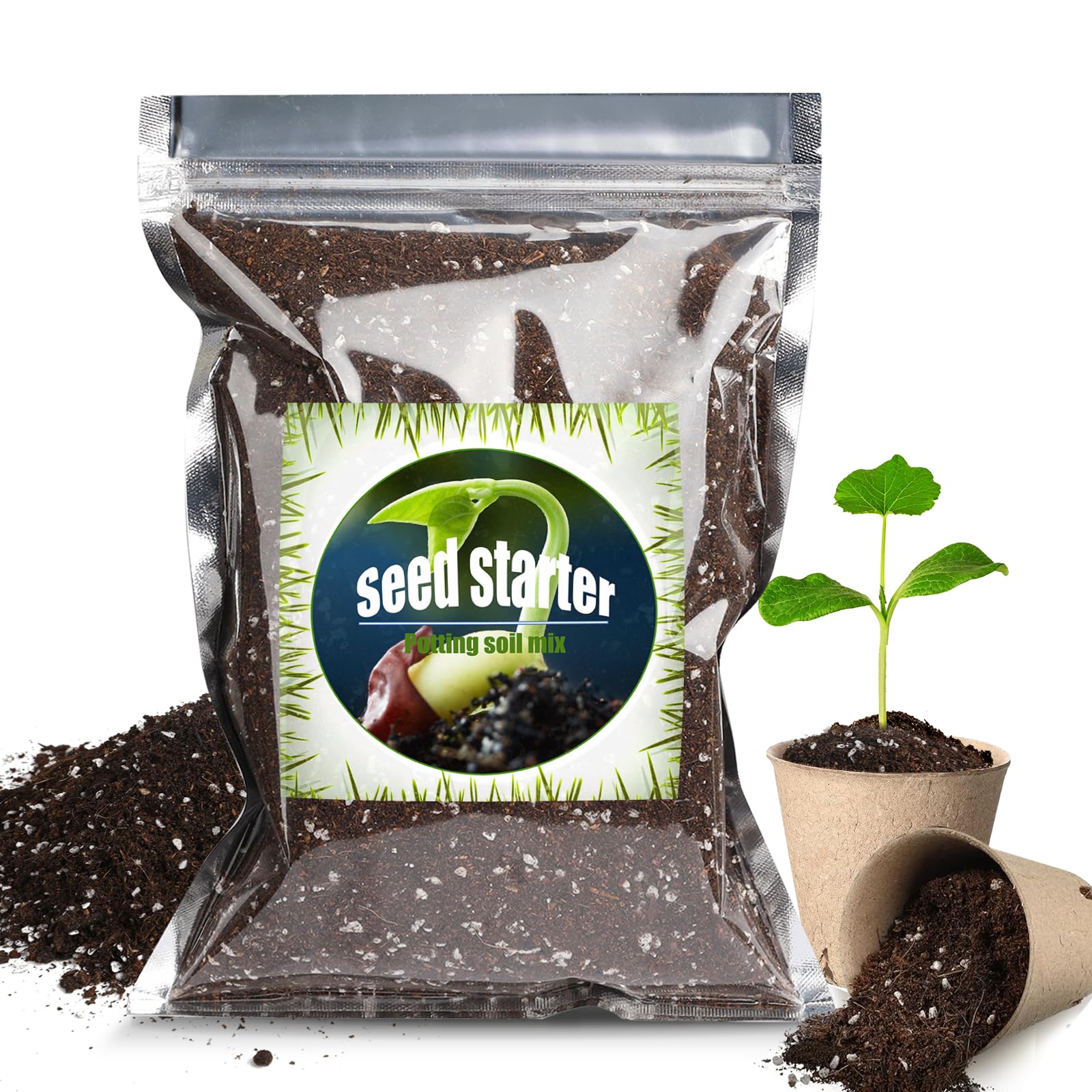 Doter Organic Seed Starter Mix bag shows a ready-to-use formula for quick germination.
