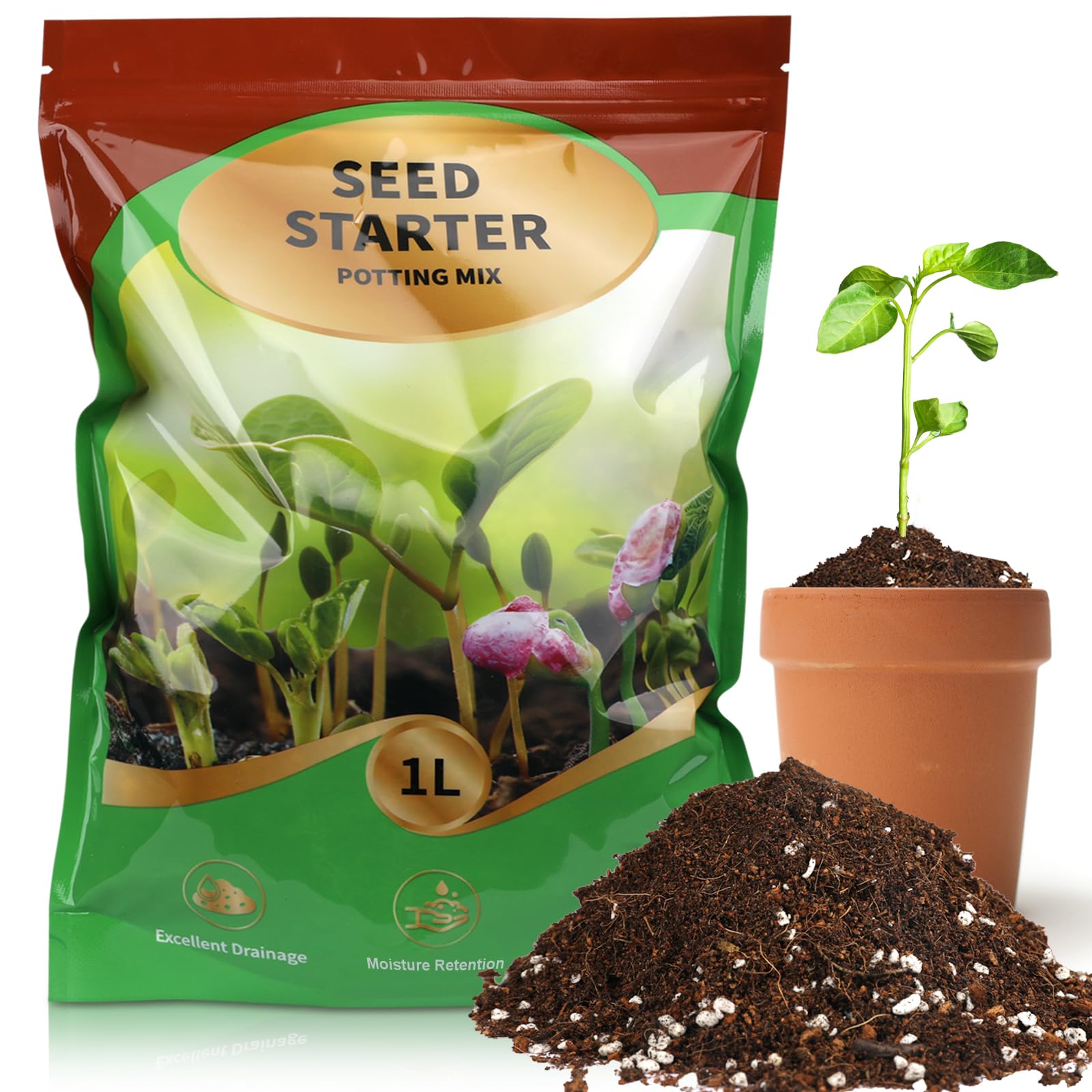 Doter Seed Starter Mix bag closeup promotes reliable germination and easy use.
