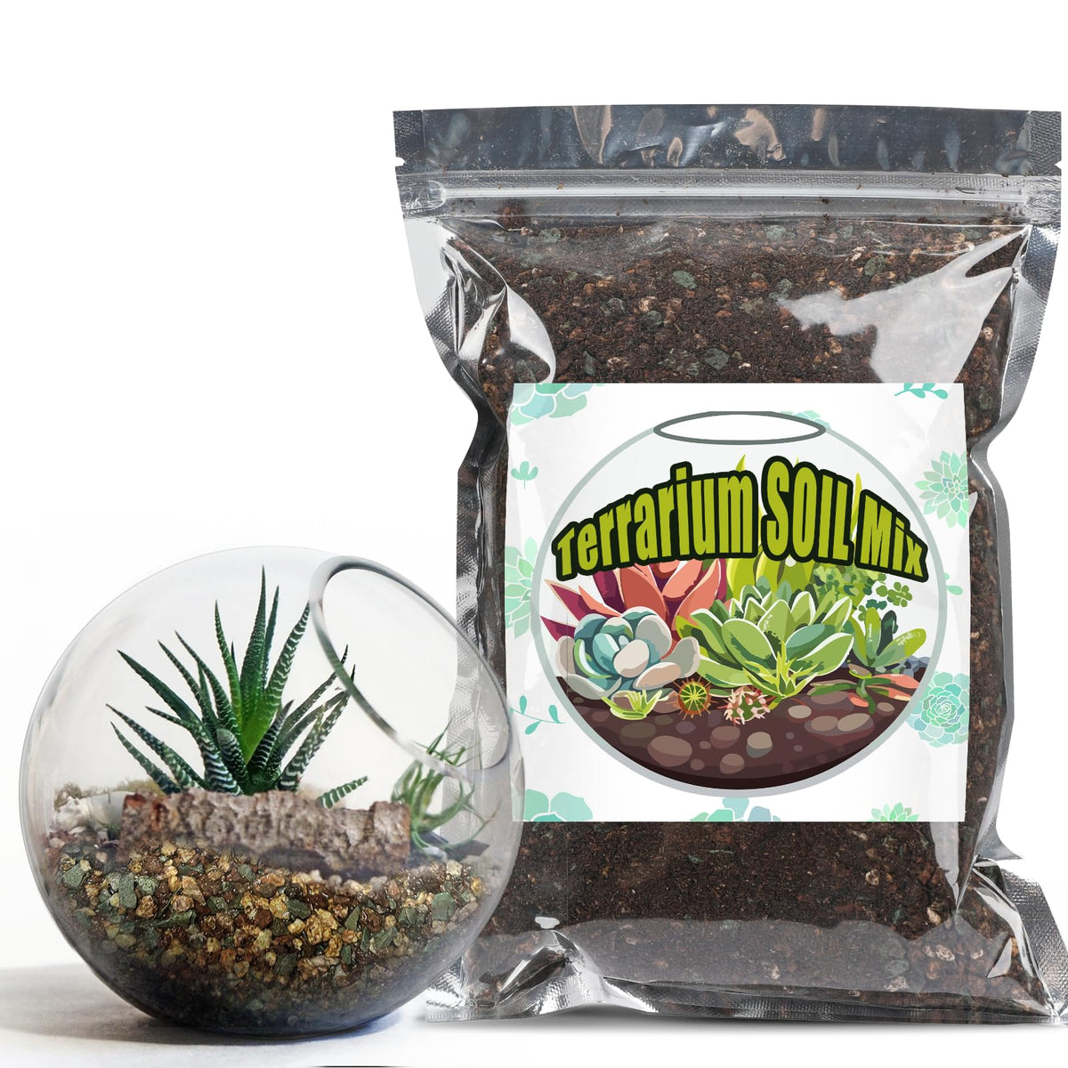 Doter Terrarium Soil Mix in a 1qt bottle promotes healthy miniature plant growth.
