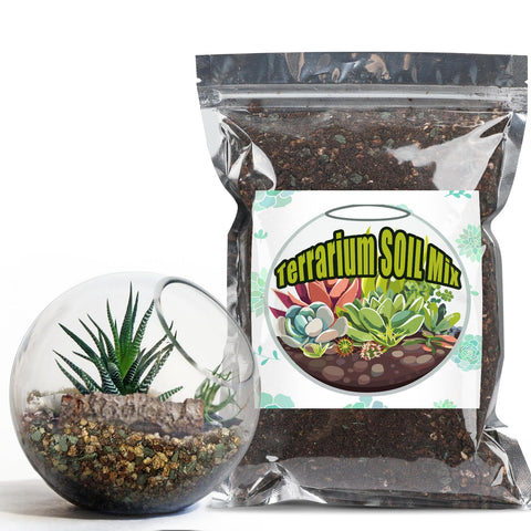 Doter Terrarium Soil Mix in a 1qt bottle promotes healthy miniature plant growth.