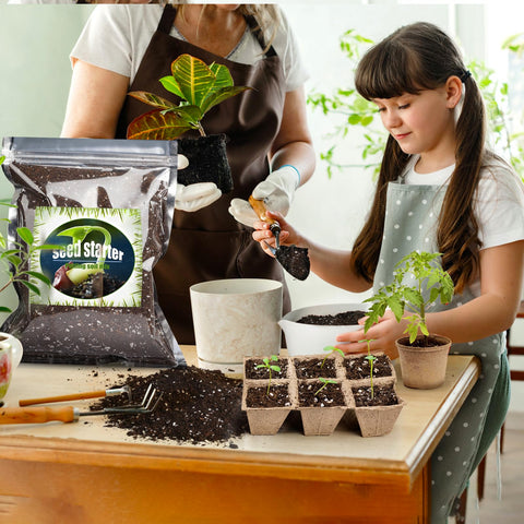 Doter transplant-ready seed starting mix simplifies moving young plants.