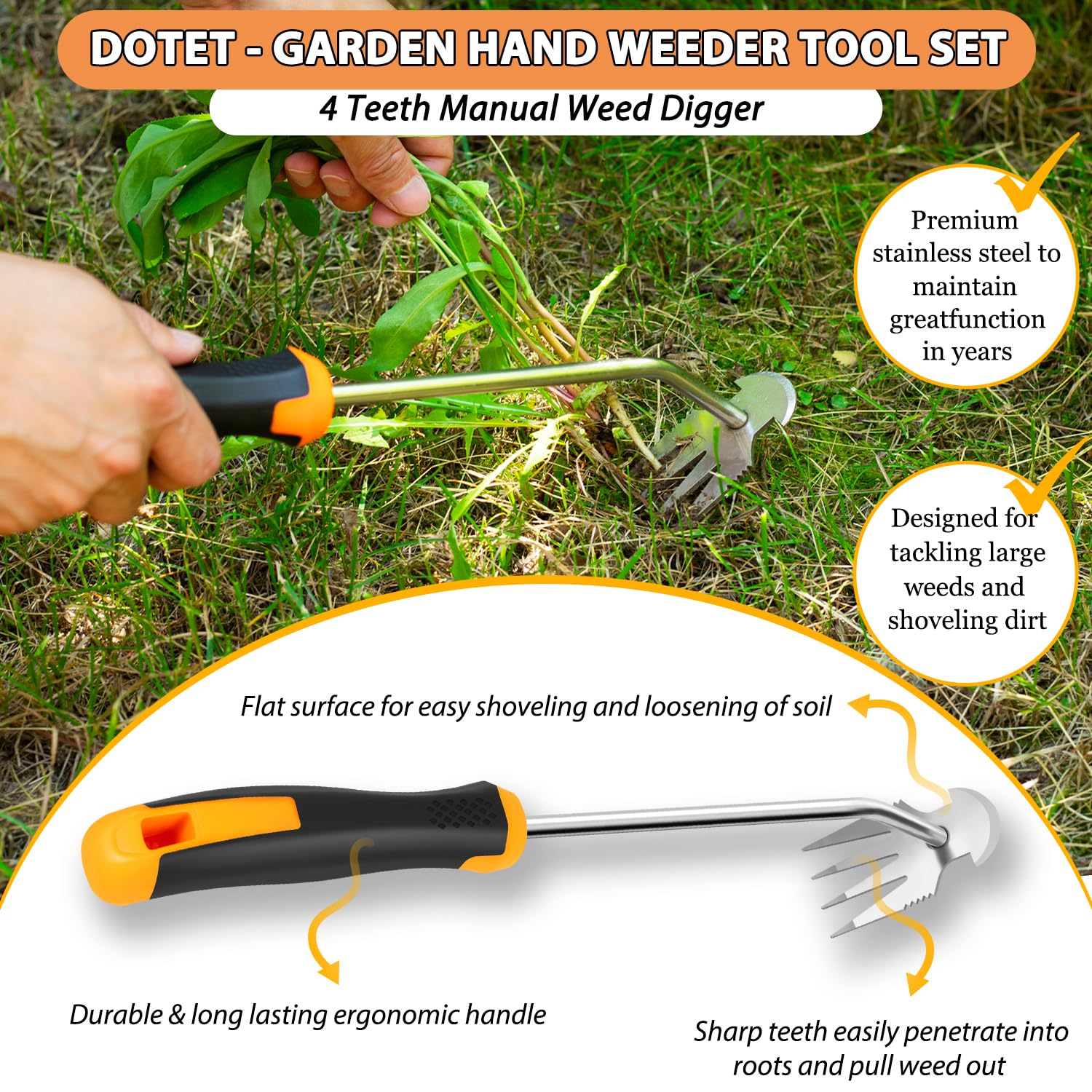 Dotet V-shaped hand weeder digs to the root with controlled leverage.
