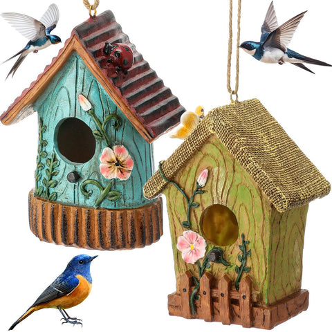 DoubleFill multicolor hanging birdhouse attracts birds and boosts garden decor.