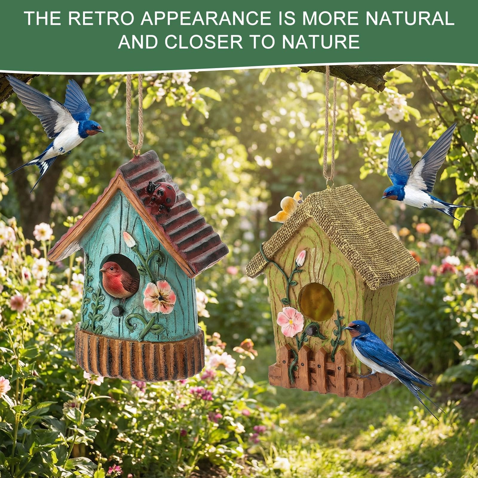 DoubleFill pair of decorative birdhouses brighten backyards and invite wildlife viewing.