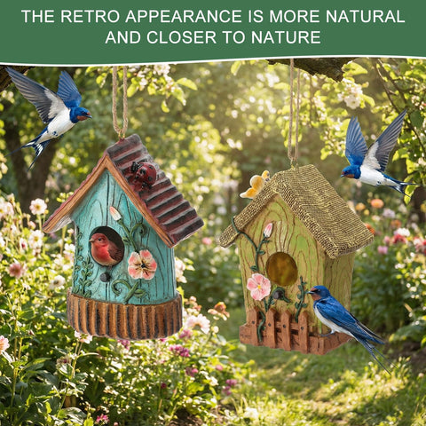 DoubleFill pair of decorative birdhouses brighten backyards and invite wildlife viewing.