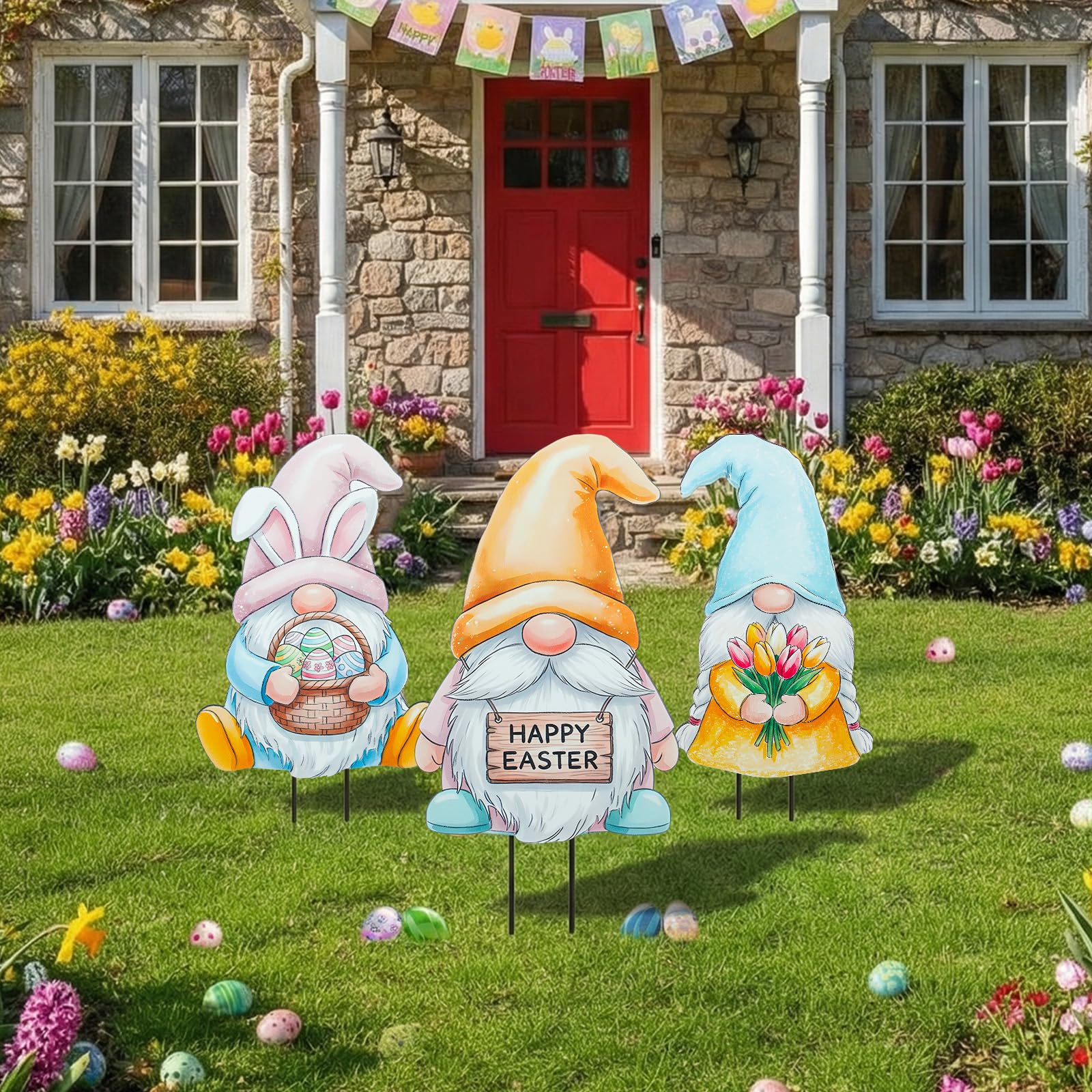 DoubleFill bunny gnome lawn decor stake creates playful spring focal point