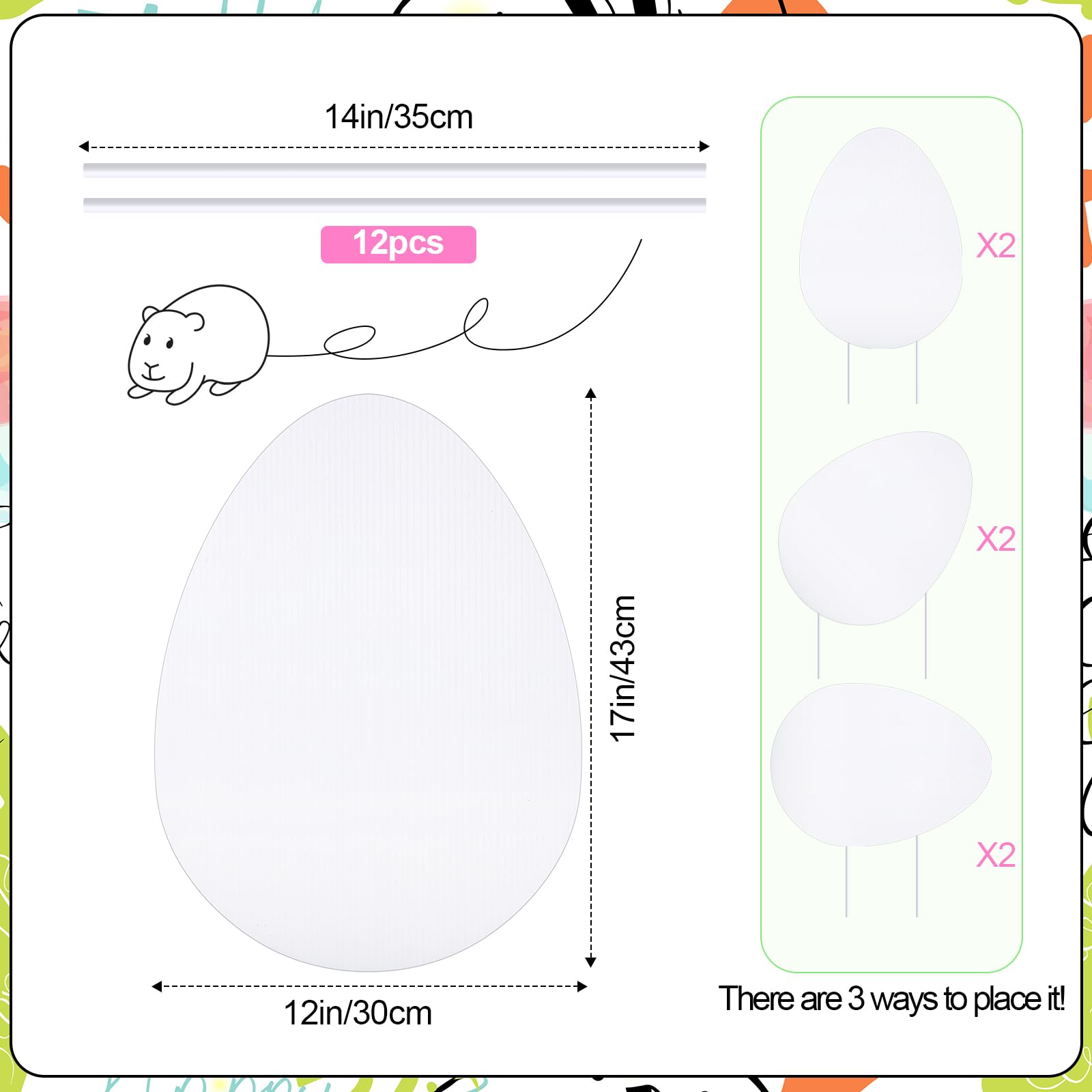DoubleFill Easter egg yard sign horizontal 12x17, eye-catching lawn decor