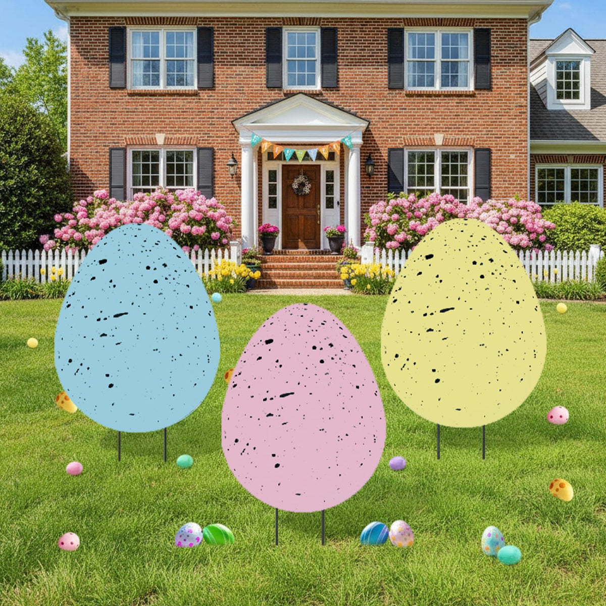 DoubleFill Easter egg yard stake 3D design brightens outdoor spaces for spring decor.