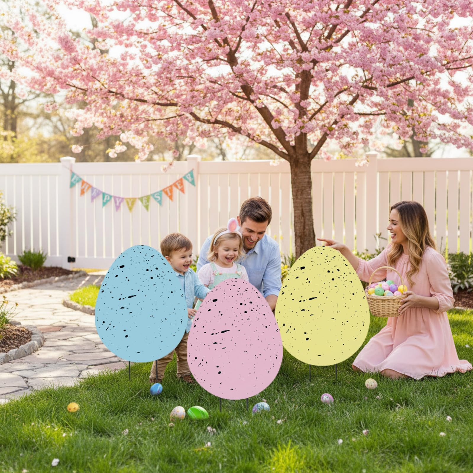 DoubleFill Easter egg yard stake easy installation with stable ground insert.
