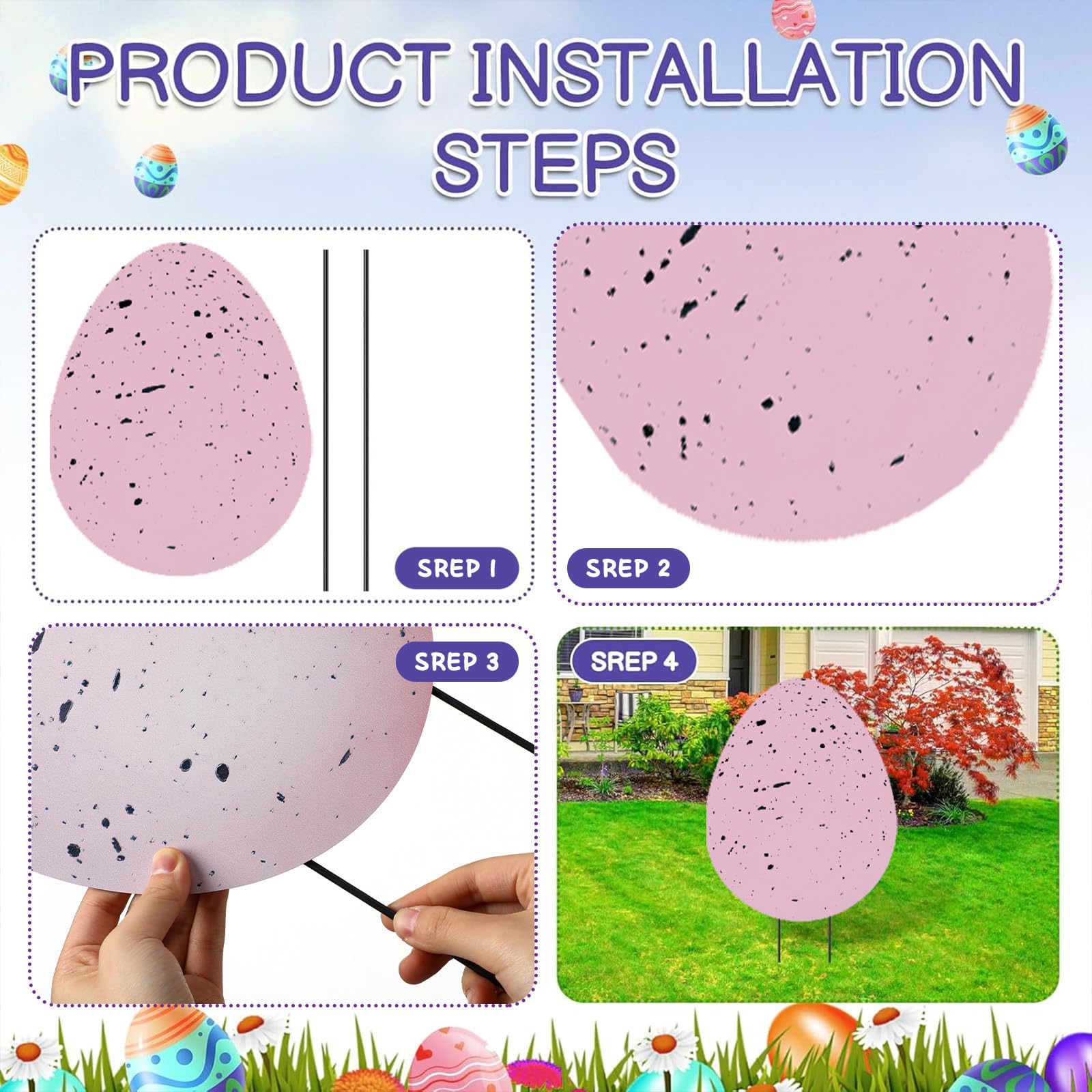 DoubleFill Easter egg yard stake weatherproof coating resists rain and sun.