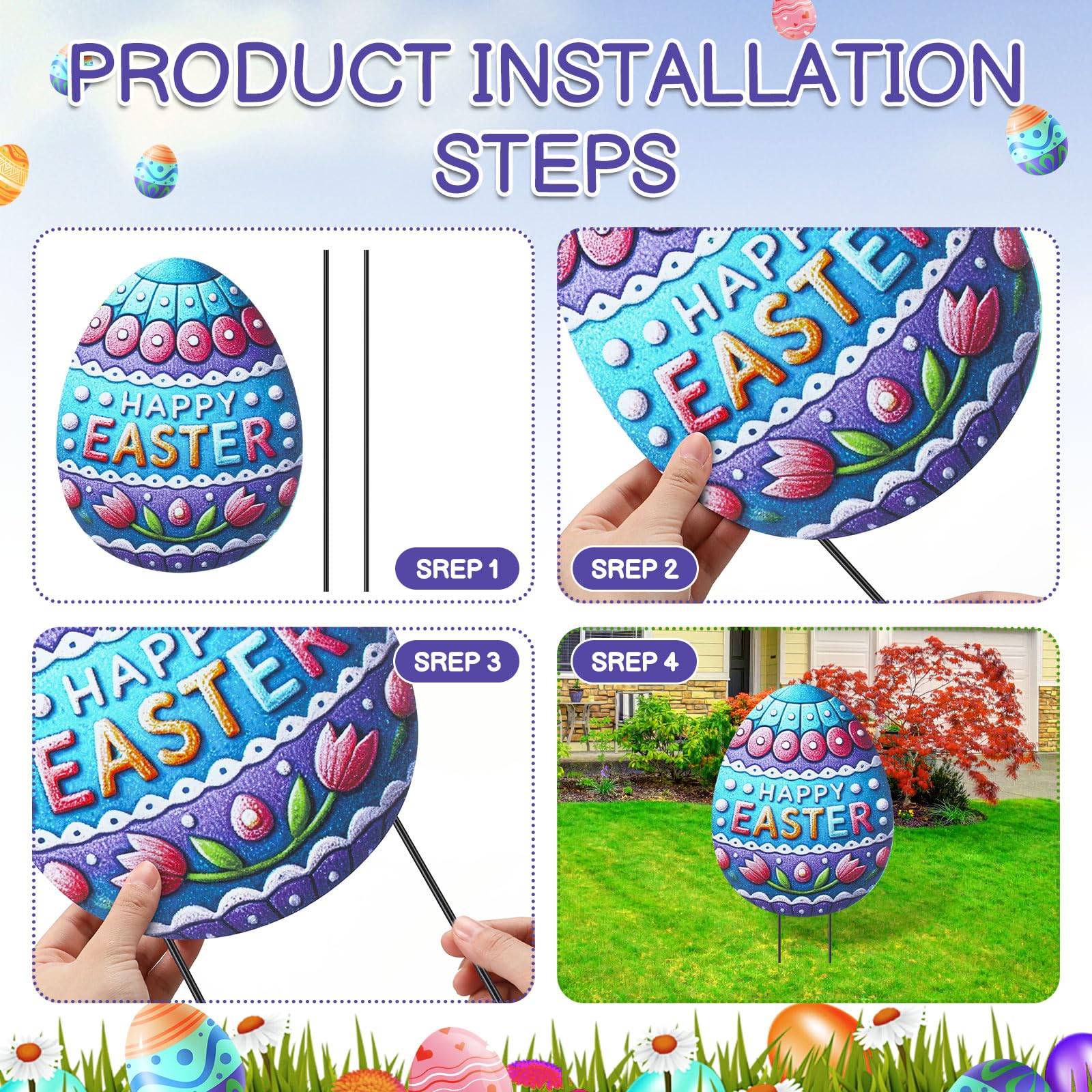 DoubleFill crayon-style Easter egg 3D yard sign with sturdy stake