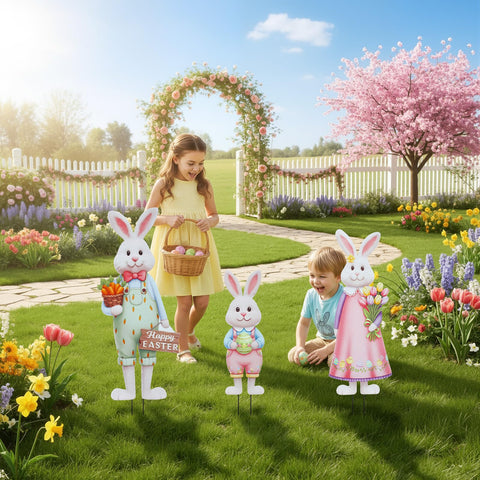 DoubleFill Easter garden stake set creates a cheerful yard centerpiece