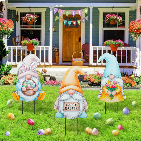 DoubleFill 3D Easter gnome yard stake with egg design brightens outdoor decor