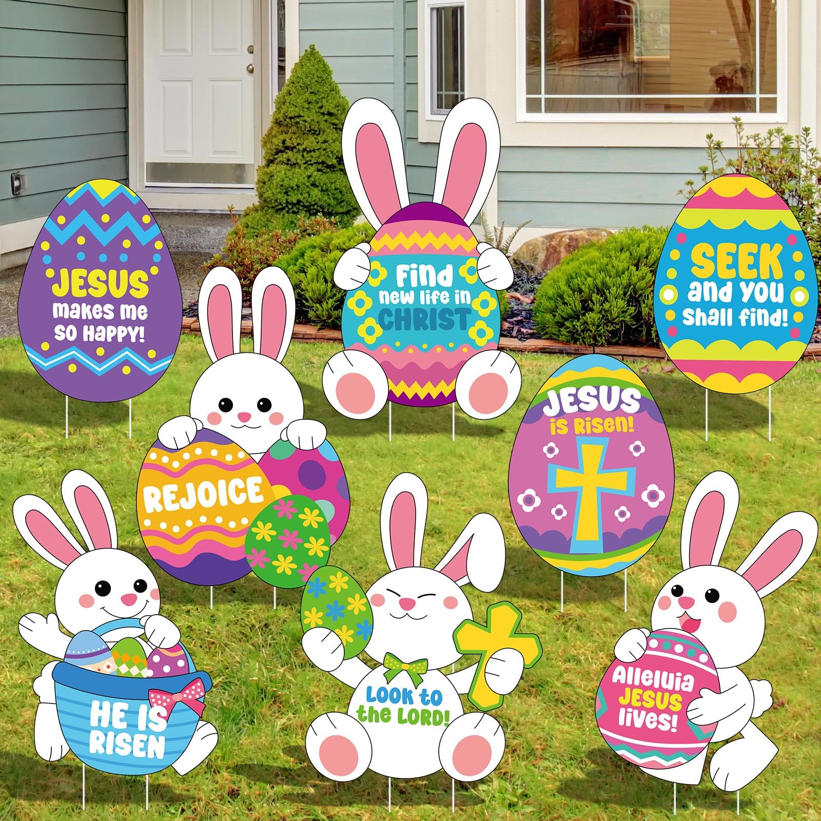 DoubleFill Easter yard sign with bunny design for outdoor garden decor.