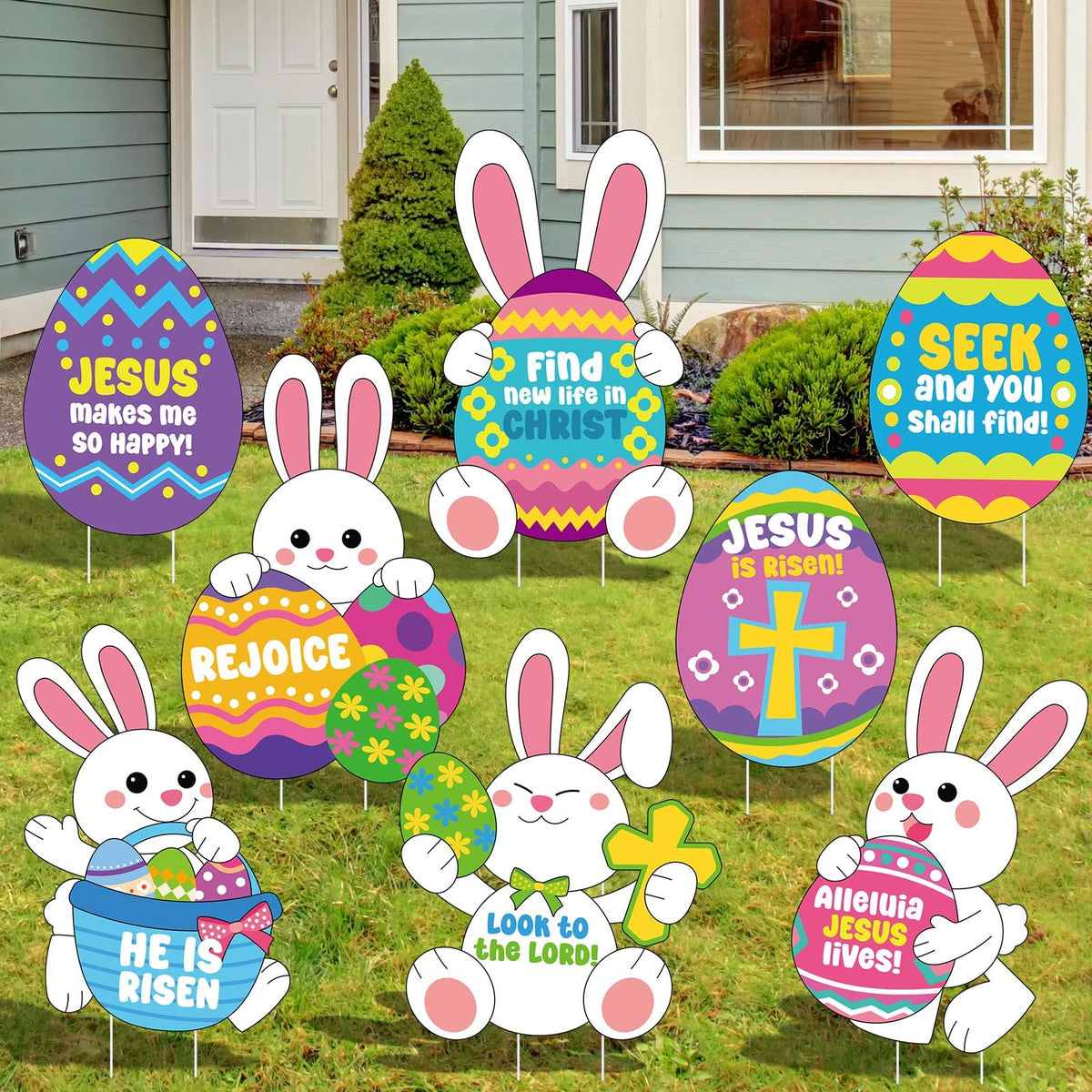 DoubleFill Easter yard sign with bunny design for outdoor garden decor.