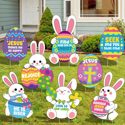 DoubleFill Easter yard sign with bunny design for outdoor garden decor.