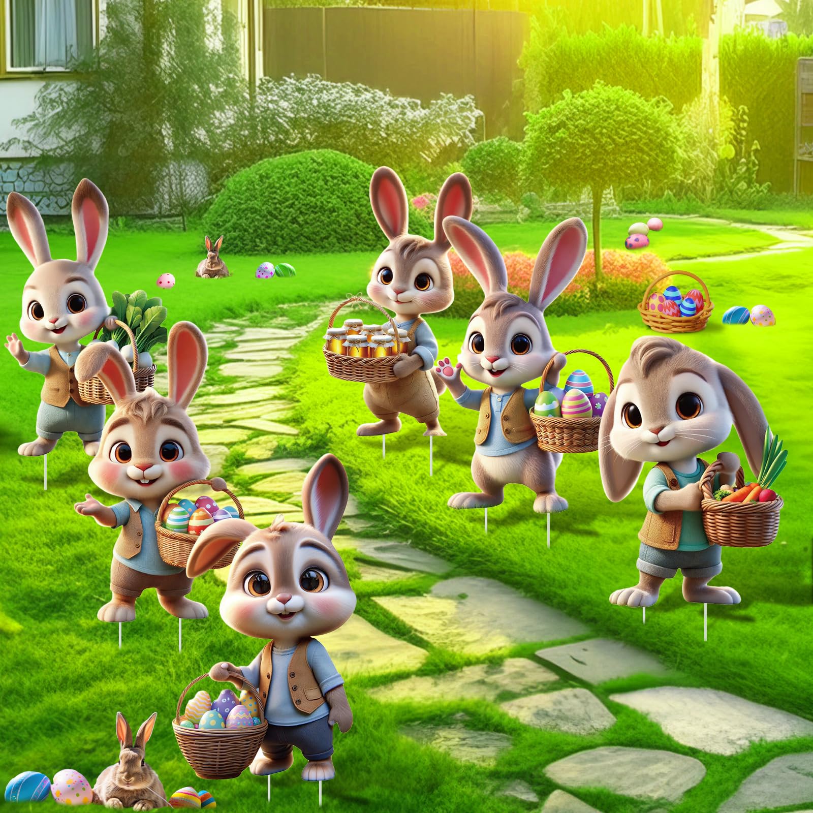 DoubleFill easy-install bunny yard signs with two stakes.