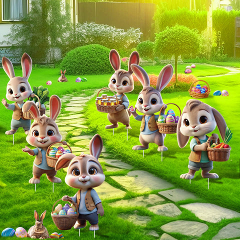 DoubleFill easy-install bunny yard signs with two stakes.