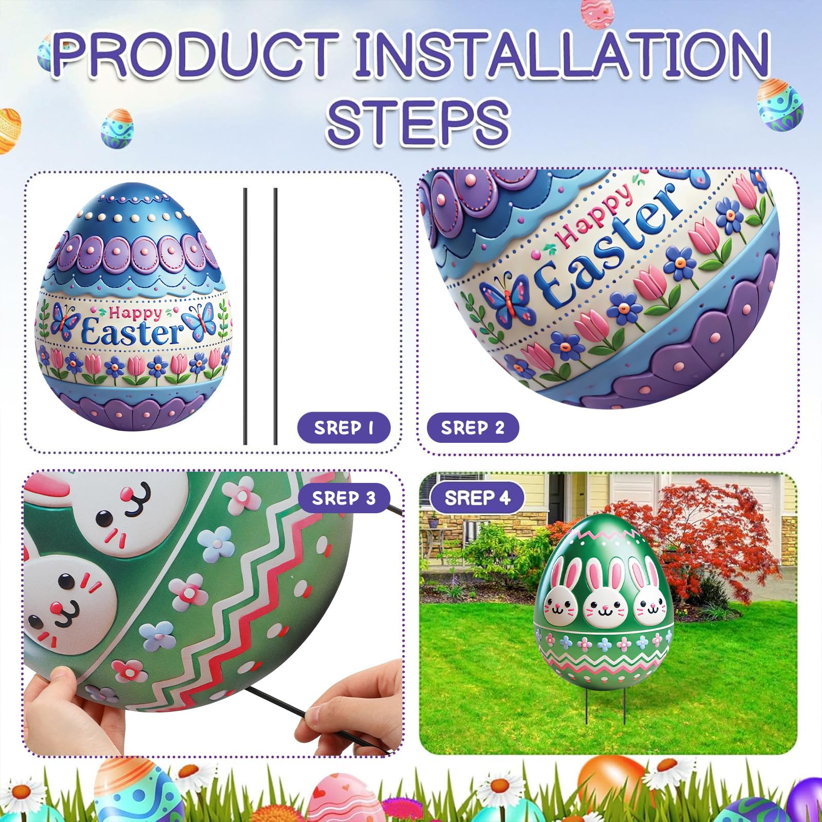 DoubleFill weatherproof metal Easter egg yard stake withstands outdoor conditions