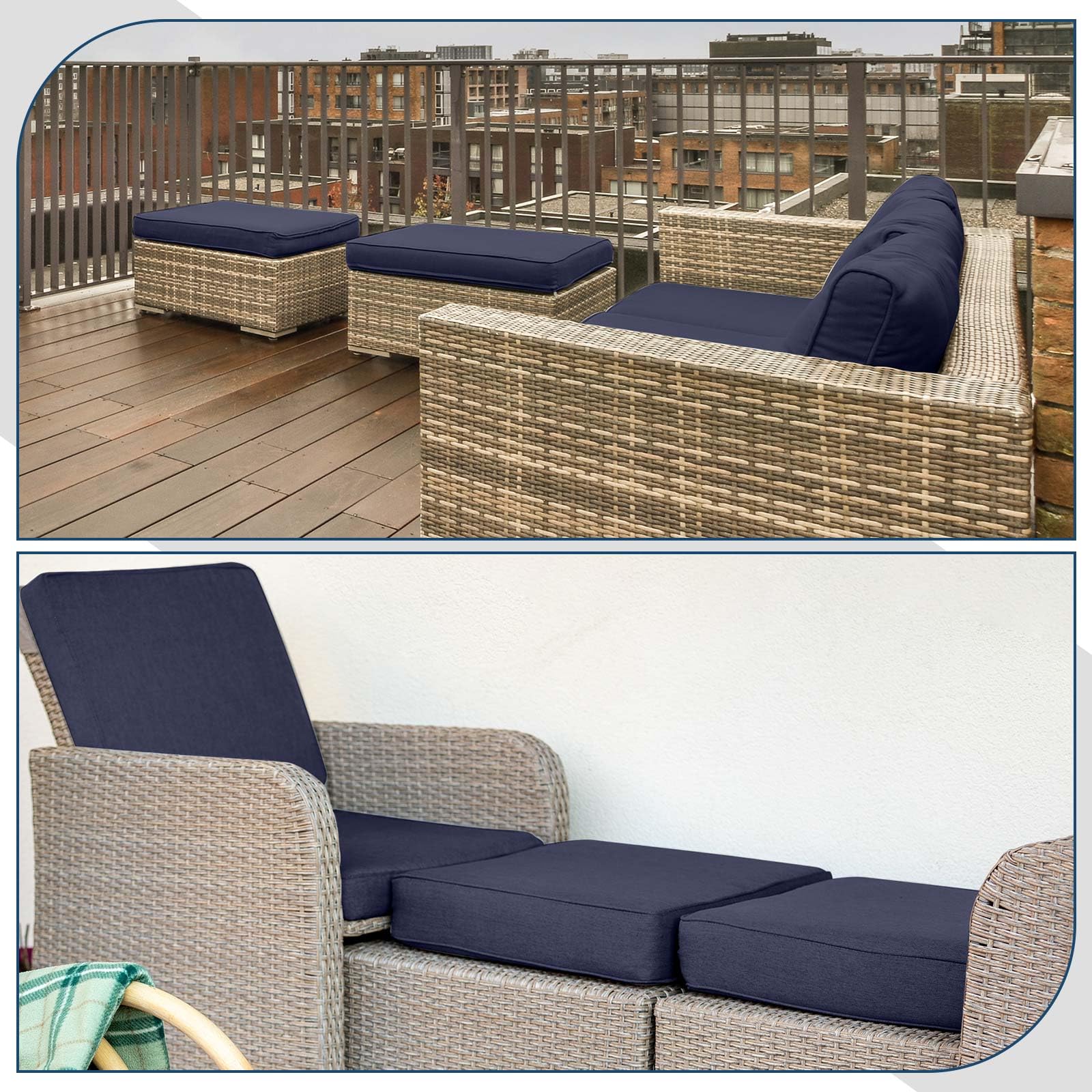 Soft foam core delivers supportive lounging for outdoor seating.