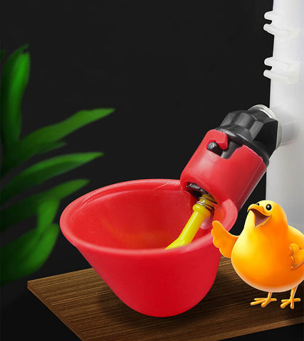 DoubleWood poultry drinking cup water-release action demonstrating rapid cup refilling