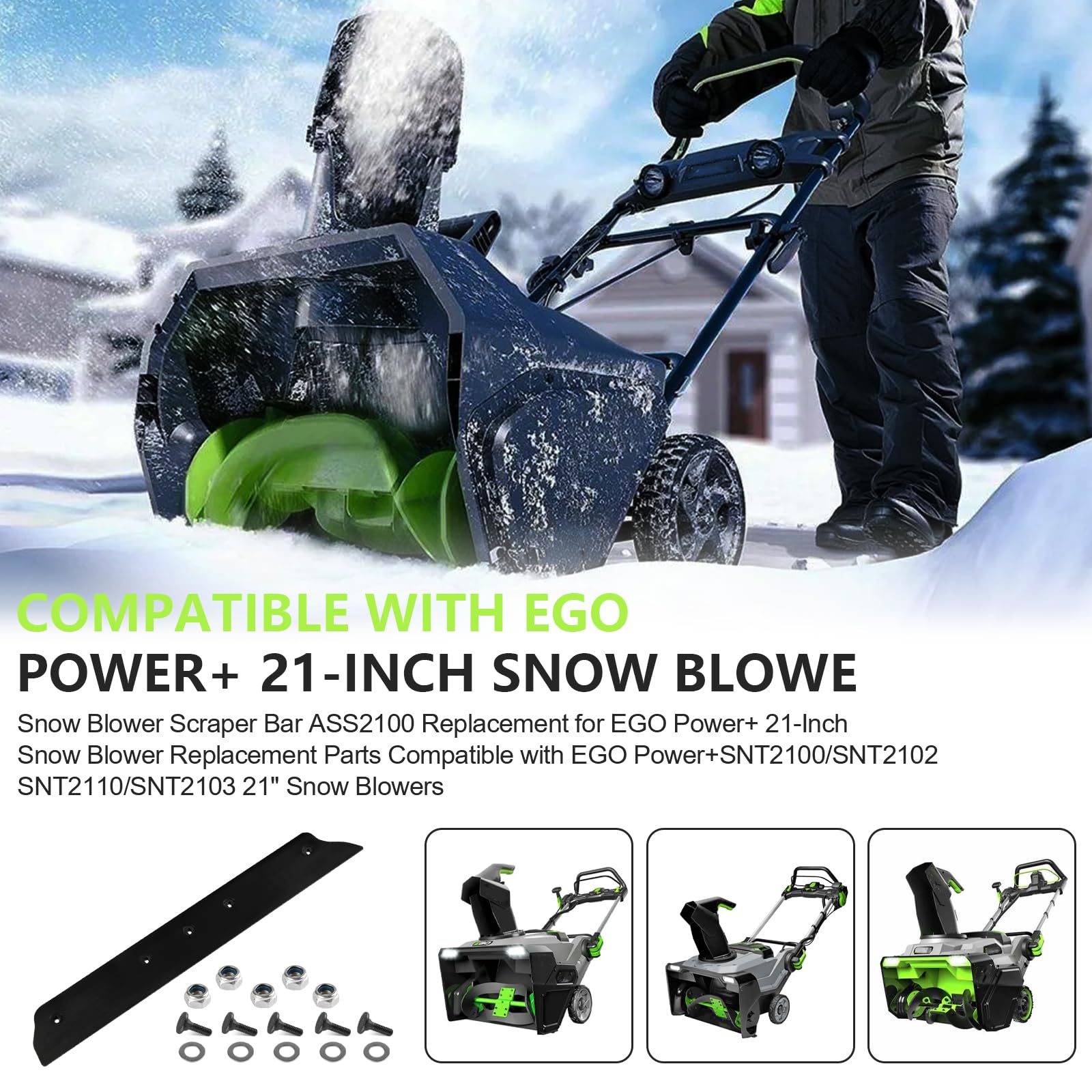 Measures 51.5 cm length to reach deeper snow and improve clearance.