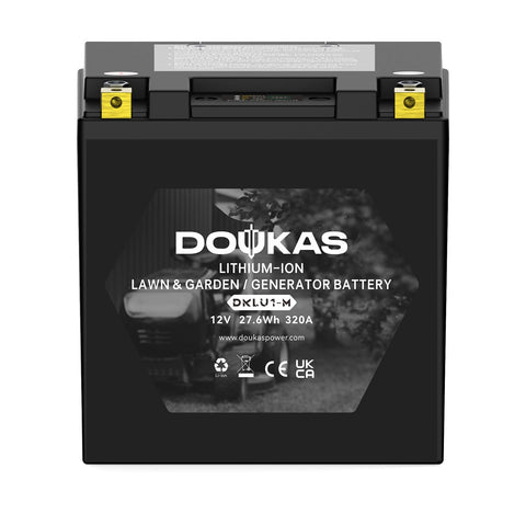 DOUKAS DKLU1-M battery front view shows compact, lightweight design for easy installation and start readiness