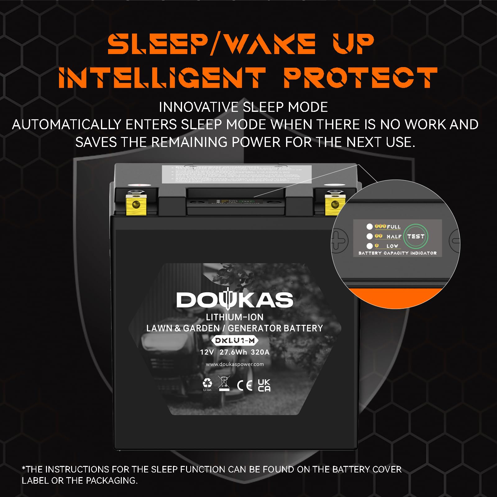 DOUKAS DKLU1-M battery top label close-up confirms quick-fit compatibility with U1 series
