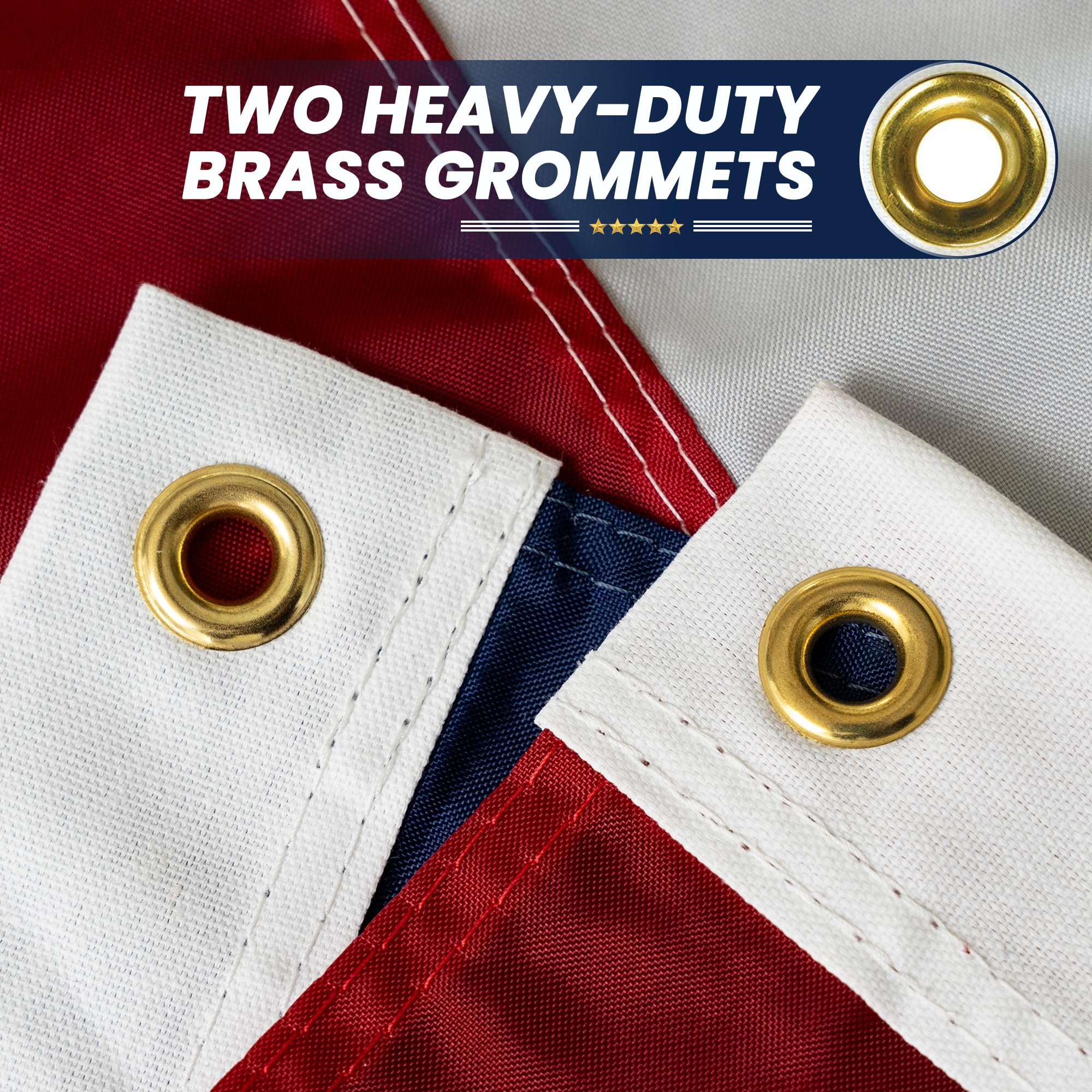 DOVER FLAG embroidered stars and hand-stitched stripes provide premium appearance and durability.