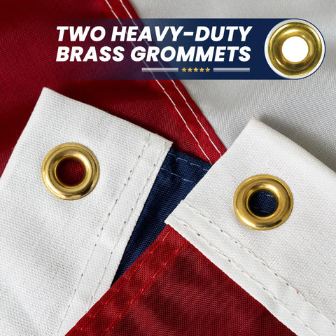DOVER FLAG embroidered stars and hand-stitched stripes provide premium appearance and durability.