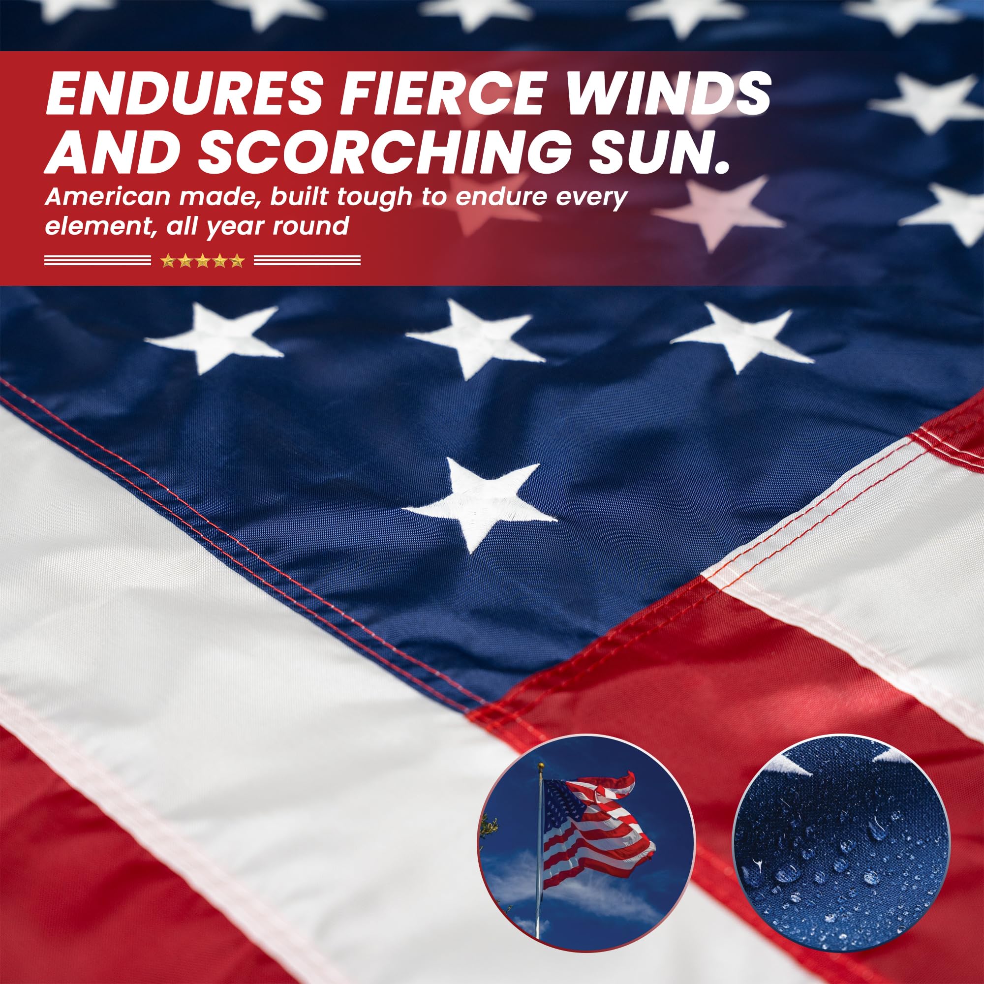 DOVER FLAG uses US-sourced materials to support a quality-made flag in outdoor settings.