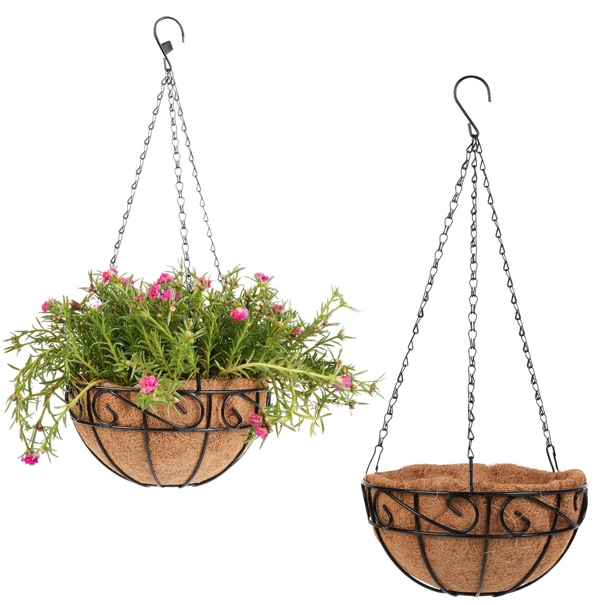 Dovesail 12inch metal hanging basket with coconut liner for breathable moisture management outdoors.