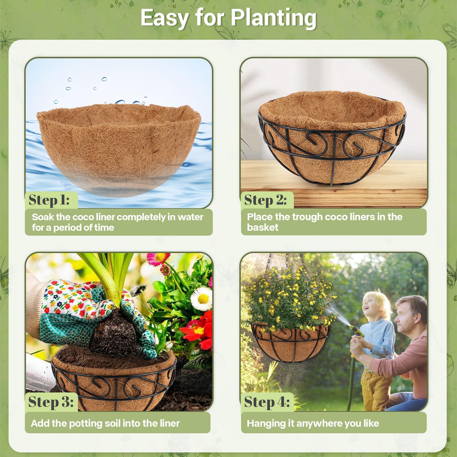 Dovesail indoor-outdoor hanging basket adapts to real or artificial plants gracefully.