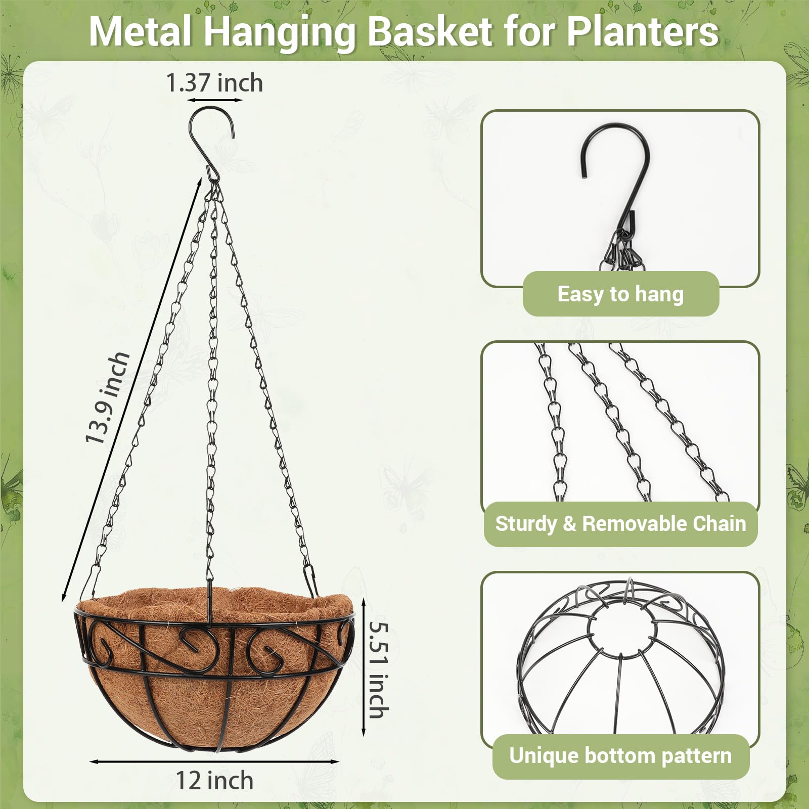 Dovesail pre-attached chains hanging basket ensures simple setup for quick decorating.