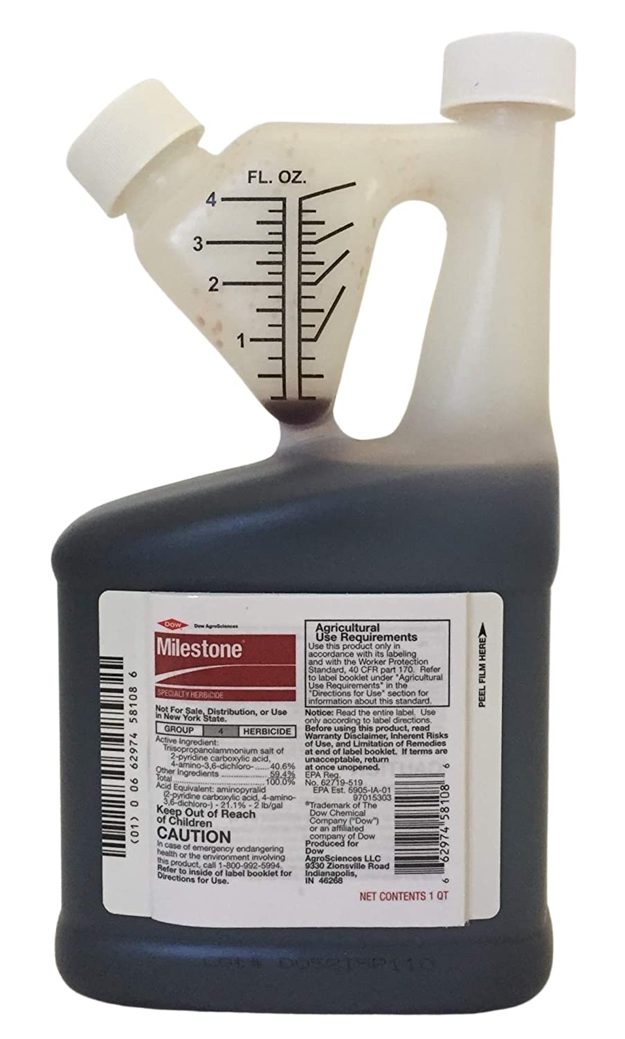 Dow AgroSciences Milestone broadleaf herbicide bottle for rangeland and pasture weed control.
